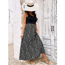 Livizmir Moda Kadın Askılı Yuvarlak Yaka Üst Viskon Alt Desenli Bürümcük Elbise