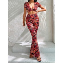 Livizmir Moda Kadın Kısa Kollu Desenli Takım