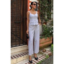 Livizmir Moda Kalın Askılı Bluz Pantolon Keten Takım 10187