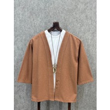 Oversman Oversize Fakir Kol Pamuklu El Işi Detaylı Taba Kimono