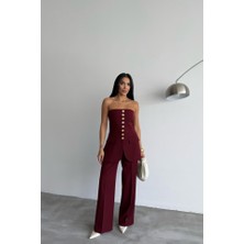 Livizmir Moda Tasarım Gold Düğmeli Straplezyelek - Bordo