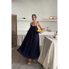 Livizmir Moda Lacivert Askılı Müslin Elbise