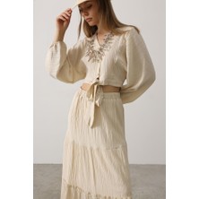 Livizmir Moda Balon Kollu Etekli Kaş Takım - Taş