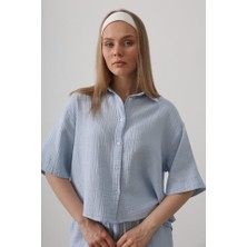 Livizmir Moda Yarım Kol Müslin Gömlek - Bebe Mavisi