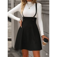 Livizmir Moda Kadın Askılı Düğmeli Mini Süet Elbise