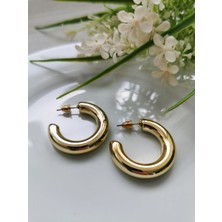 Halley Concept Gold Kalın 3 cm Yarım Halka Çelik Küpe