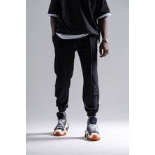 Oversman Beli Lastikli Bilek Cepli Siyah Jogger