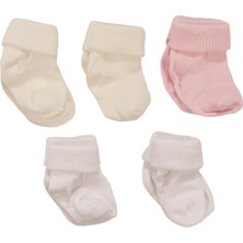 Bebegen Beyaz Pembe Ekru 5'li Çorap Set 0-6 Ay