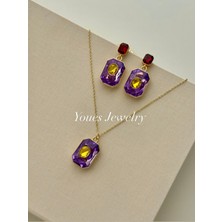 Youes Jewelry Çelik Baget Taşlı Kolye ve Küpe Seti