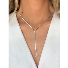 Youes Jewelry Çelik Zirkon Taşlı Su Yolu Y Kadın Kolye Gümüş Renk
