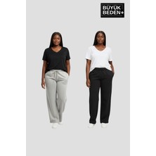 Superlife Kadın Büyük Beden Paça Reçme Ince Eşofman Altı 2’li Set – Rahat Kalıp SPR26BEAK952+2