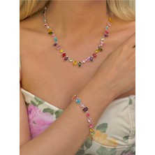 Youes Jewelry Gema Kolye ve Bileklik Seti Zirkon Renkli Taşlı Kolye ve Bileklik