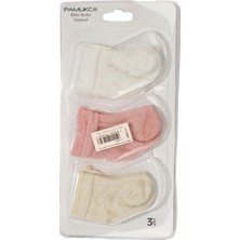 Bebegen Pembe Beyaz Ekru Örgü Desenli 3'lü Çorap 0-6 Ay