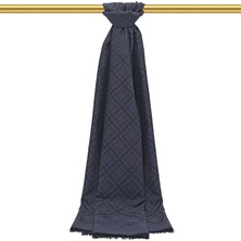 Bursa İpek Koyu Lacivert Zincir Desen Jakarlı Ipek Şal