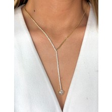 Youes Jewelry Çelik Zirkon Taşlı Su Yolu Y Kadın Kolye Gold 14K Renk