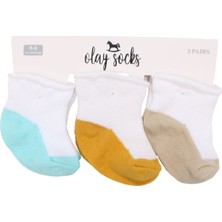 Bebegen Erkek Bebek Bej Sarı Mavi Lastiksiz  Çorap 0-6 Ay