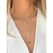 Youes Jewelry Çelik Zirkon Taşlı Su Yolu Y Kadın Kolye Gold 14K Renk