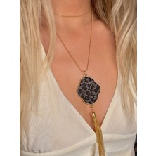 Youes Jewelry Çelik Süet Leopar Desenli Uzun Kolye Kadın Kolye