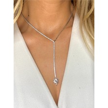 Youes Jewelry Çelik Zirkon Taşlı Su Yolu Y Kadın Kolye Gümüş Renk