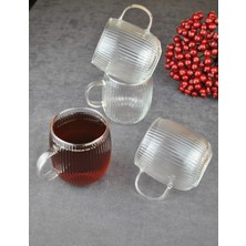 Qualitev 4\'lü Borosılıkat Cam Kupa Kulplu Bardak Çay Kahve Meşrubat Bardağı 395 ml 4 Adet