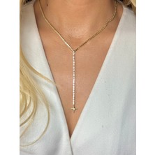 Youes Jewelry Çelik Zirkon Taşlı Su Yolu Y Kadın Kolye Gold 14K Renk