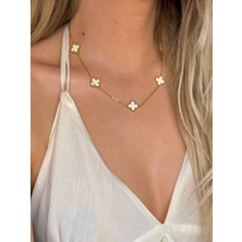 Youes Jewelry 316L Çelik Kadın Kolye Gold Beyaz Ekru Çift Taraflı Kolye