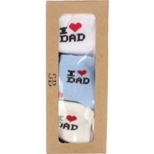 Bebegen Erkek Bebek Mavi Beyaz Ekru I Love Dad 6'li Çorap Set 0-6 Ay