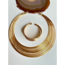 Youes Jewelry 316L Çelik Kalın Tel Kelepçe ve Kolye Kombin Seti