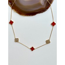 Youes Jewelry 316L Çelik Kırmızı Taşlı Gold Kadın Kolye