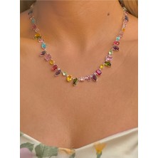 Youes Jewelry 316L Çelik Gema Kolye Zirkon Renkli Taşlı Kolye Silver