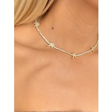 Youes Jewelry Çelik Dönmeyen Su Yolu Kolye Zirkon Taşlı Choker