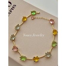 Youes Jewelry 316L Gema Çelik Kristal Taş Desenli Renkli Kolye