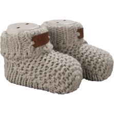 Bebegen Unisex Gri Deri Armalı Triko Patik 0-6 Ay