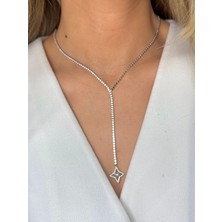 Youes Jewelry Çelik Zirkon Taşlı Su Yolu Y Kadın Kolye Gümüş Renk