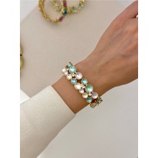 Youes Jewelry Çelik Renki Taşlı Gold Kadın Bileklik