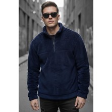 Oksit Jaky Slim Fit Peluş Yarım Tam Fermuarlı Dik Yaka Kalın Erkek Sweatshirt Polar