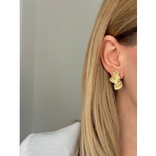 Youes Jewelry Lüx 14K Renginde Çiçek Bombeli Küpe Gold Yaz Küpesi
