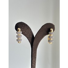Youes Jewelry Lüx Çift Renk Gold Silver 14K Renk Kadın Küpe Taşlı Mix