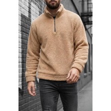 Oksit Jaky Slim Fit Peluş Yarım Tam Fermuarlı Dik Yaka Kalın Erkek Sweatshirt Polar