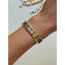 Youes Jewelry Mix Lüx Seri Gold Gümüş Renk Bileklik Renk Atmaz Kuyumcu Model Kadın Bileklik