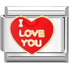 Youes Jewelry Unisex Italyan Charm 1 Adet Paslanmaz Çelik 9mm Charm Eki Kırmızı I Love You Aşk Seni Seviyorum