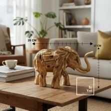 İki Yedi Konsept Wharton Ahşap Görünümlü Naturel Sanatsal Form Fil Heykeli Dekoratif Obje Ofis Hediyesi Figür Biblo