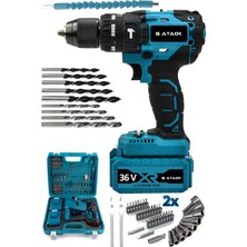 36V 5AH Darbeli Şarjlı Matkap Seti, 82 Parça, Çelik Mandren