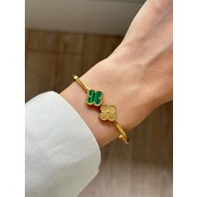 Youes Jewelry 316L Çelik Gold Yeşil Kelepçe Yonca Bileklik Kadın Kelepçe Bileklik