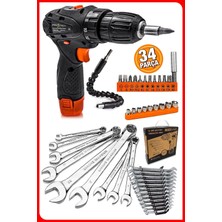 Profesyonel Akülü Vidalama Matkap ve Kombine Çelik Seti, 75 Parça