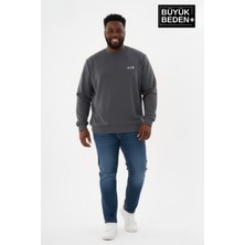 Superlife Erkek Büyük Beden Ar Baskılı Yaka Kollar Etek Ribana Bisilet Yaka Sweatshirt SPR26BSW956-1