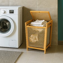 Novytech Orta Boy Ahşap Bambu Kirli Sepeti 40X35X60