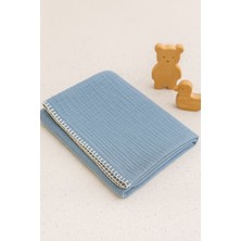 Heianmono  4 Kat Çoban Dikişli Mavi %100 Pamuk Müslin Bebek Battaniye (100X120 Cm)