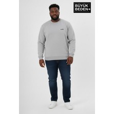 Superlife Erkek Büyük Beden Ar Baskılı Yaka Kollar Etek Ribana Bisilet Yaka Ince Sweatshirt SPR26BSW956-1