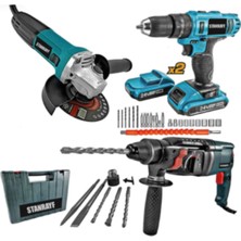 Yüksek Güçlü 3'lü Taşlama, Kırıcı Delici ve Şarjlı Matkap Seti